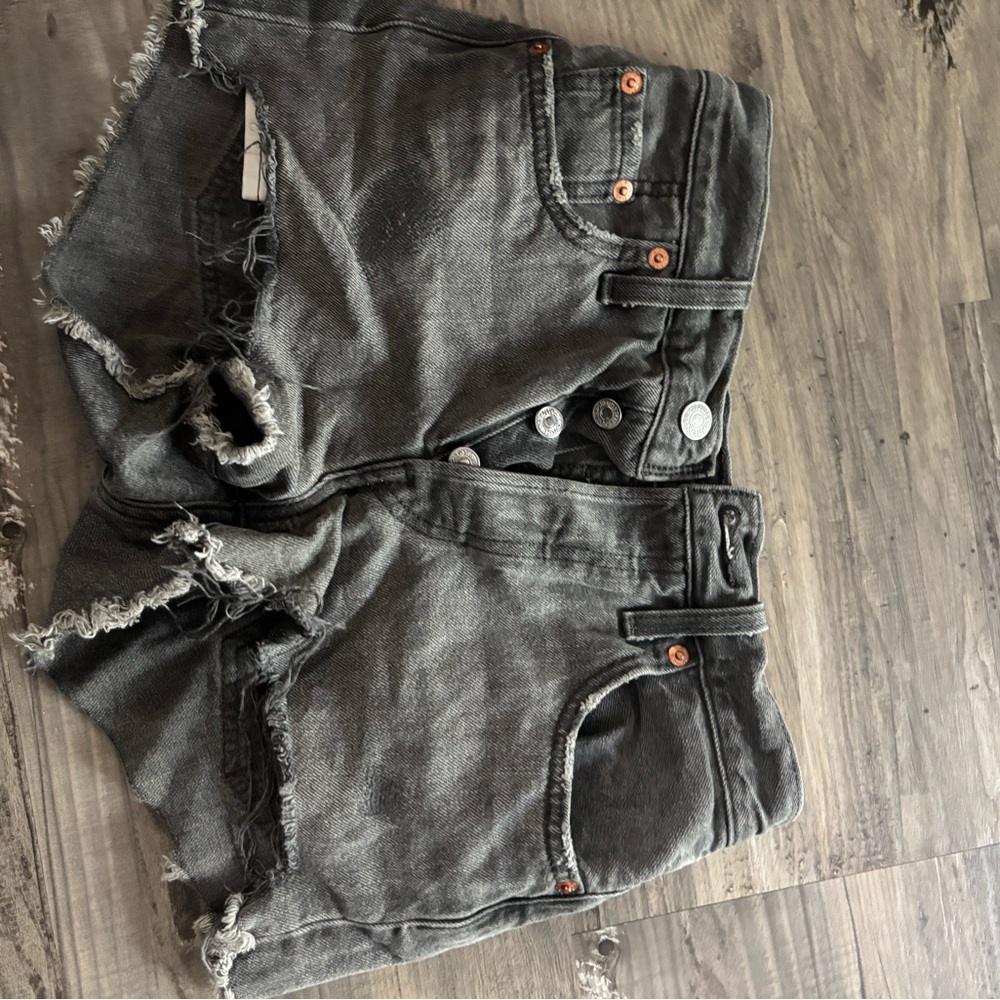 Distressed Black Denim Shorts